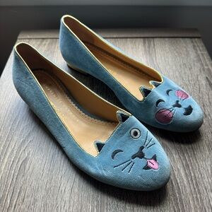 Charlotte Olympia Blue “Emoticats” Kitty Ballet Flats 37.5